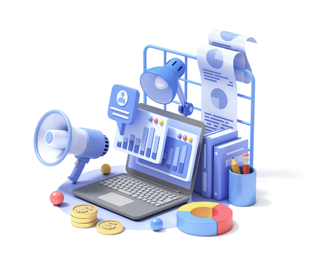 Digital marketing and statistics. 3d illustration.